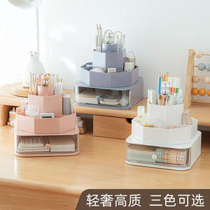 Plastic <b>Rotating</b> Pen Holder Square Shape With Transparent Drawer For <b>Desk</b> Storage - Product Image 5