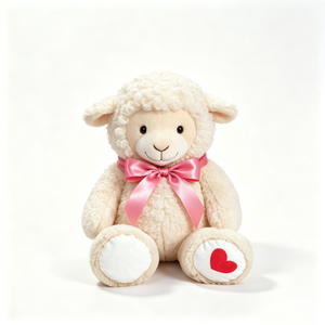 Peluche de mouton personnalisée avec nœud rose, jouet en peluche agneau, adorable peluche de mouton, animal en peluche agneau avec patte en forme de cœur - Product Image 1