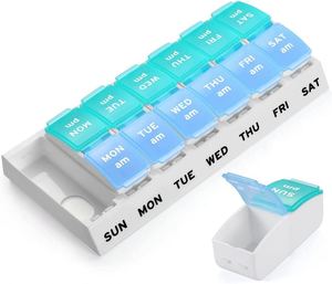 กล่องยาพลาสติกสองสีแบบขายส่ง กล่องแบ่งยาแบบถอดได้ 7 วัน 14 ช่อง พกพาสะดวก - Product Image 2