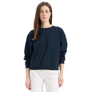 100% cotton crew neck sweatshirt Women's solid color pullover Full sleeve knitted autumn wear - Product Image 2
