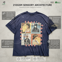 T-shirt Homme Vintage Délavé Bleu Marine Coupe Oversize Boxy Style Hip Hop Streetwear Manches Courtes 210GSM Coton Biologique Écologique