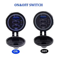 Chargeur de voiture étanche 12V-24V double USB-C/USB-A avec PD 20W et QC3.0 18W, prise allume-cigare, écran d'affichage et interrupteur d'alimentation