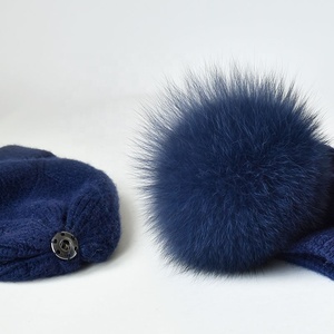 <span class=keywords><strong>Bonnet</strong></span> d'hiver pour femme en laine tricoté, accessoire chaud avec <span class=keywords><strong>pompon</strong></span> en cachemire, vente en gros, usine - Product Image 6