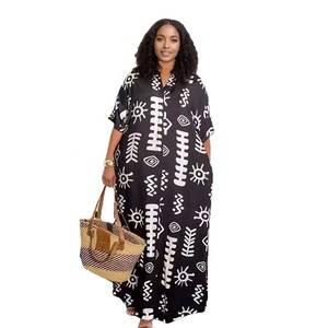 Abito <span class=keywords><strong>Lungo</strong></span> Elegante da Donna <span class=keywords><strong>con</strong></span> Stampa Africana, Taglia Grande, Linea ad <span class=keywords><strong>A</strong></span>, Colletto Rovesciato e <span class=keywords><strong>Maniche</strong></span> <span class=keywords><strong>a</strong></span> <span class=keywords><strong>Tre</strong></span> <span class=keywords><strong>Quarti</strong></span> - Product Image 2