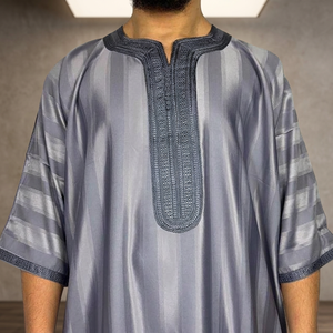 Premium XXL <b>Moroccan</b> Digital Embroidery Men's <b>Thobe</b> Stylish Islamic Wear Traditional Muslim Clothing Anti-Wrinkle Long Sleeve - Product Image 3