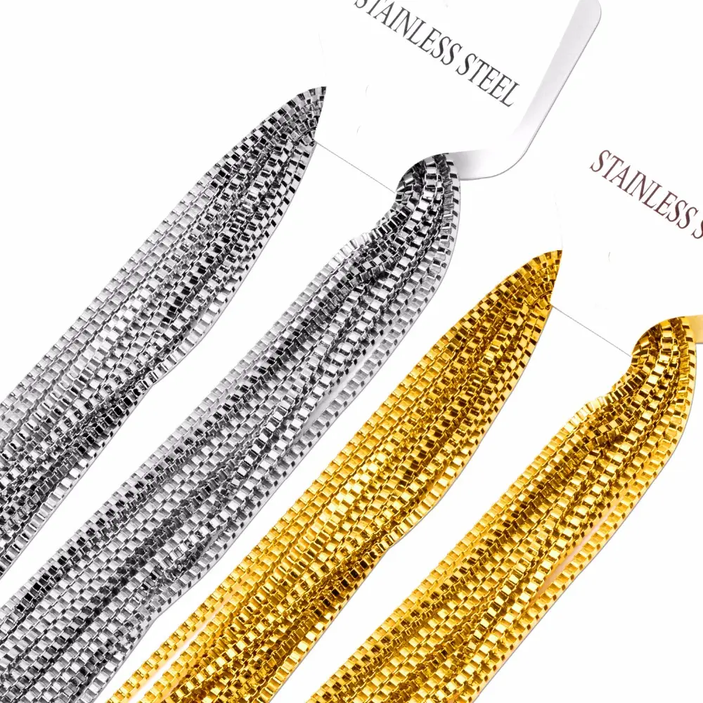 Grosir 20 Buah/Lot Rantai Kalung Kotak 2Mm Besi Tahan Karat Berlapis Emas/Perak untuk Membuat Perhiasan