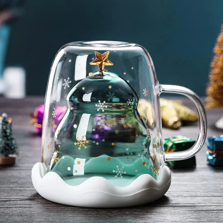 Caneca de natal criativa para presentes de Natal, copo de vidro com tampa de silicone