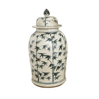 Vase de sol en porcelaine vintage Art Déco, peint à la main, motif floral bleu, glaçure céladon, avec couvercle, pot en céramique d'argile, autres décorations d'intérieur