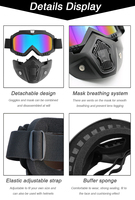 Demi-casque ouvert avec visière détachable et masque anti-vent et anti-poussière pour moto ou cyclisme vintage