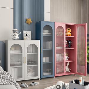 Mueble de Salón, Gabinete de Almacenamiento y Exhibición de Vidrio Acanalado, Estilo Industrial Moderno, Color Negro - Product Image 5