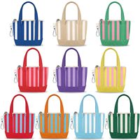 Sac fourre-tout mini en toile à rayures verticales personnalisé, avec porte-clés, porte-monnaie et pochette de rangement zippée, doté d'un clip métallique détachable – Vente en gros