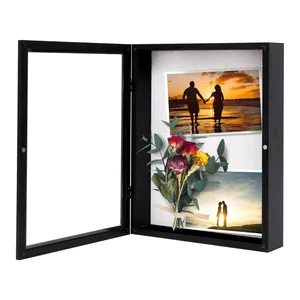 8x10 Shadow Box Picture Frame Display Case de madeira com vidro e ímã para armazenamento Crianças Art Work Custom Front Opening