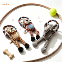 Nouveau jouet pour chien en peluche Petora en forme de singe, lion, éléphant, avec anneau en corde tressée pour chiens de petite et moyenne taille, pour la dentition