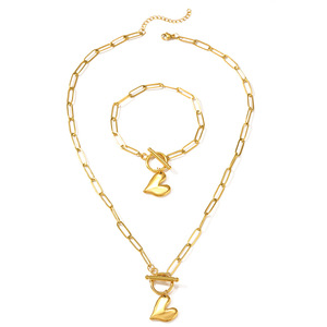 TZ064 Set di Gioielli con Ciondolo a Cuore Retrò, Collana e Bracciale in Acciaio Inossidabile Color Oro e Argento per Donne, Regalo - Product Image 5