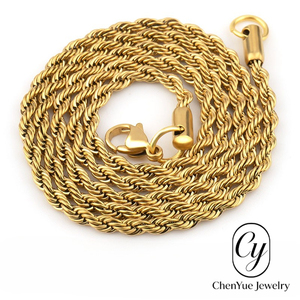 Vakuumfarbbeständige, farblose Gold-Edelstahl-Halskette mit gebratenen Teigzwirken und Kettengliedern - Product Image 6