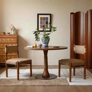 Chaise de salle à manger rétro en bois massif avec dossier en corde et assise rembourrée pour adultes - Product Image 2