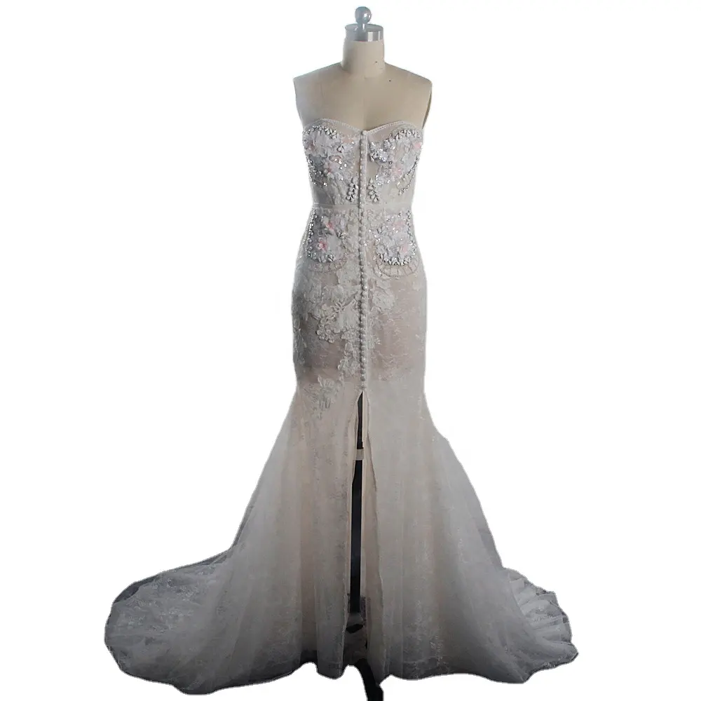 RSW1528 Bride Reception Civil Wedding Dress Colored Champagne Mermaid Pink front Slit Boho Wedding Dress 2020