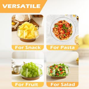 Juego de <span class=keywords><strong>Tazones</strong></span> para Ensalada de Vidrio Borosilicato Ecológico con Base de Madera, <span class=keywords><strong>Tazones</strong></span> Grandes Transparentes para Mezclar, para Palomitas, Pasta, Frutas y Fiestas - Product Image 3