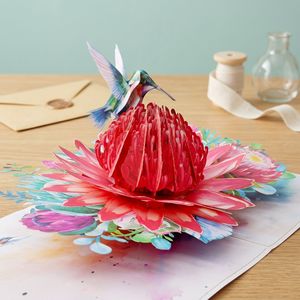 Haute Qualité Conception Personnalisée 3D Pop Carte Waratah Fleurs Colibri À La Main Vietnam Papier Artisanat Amour En Gros Impression Offset - Product Image 1