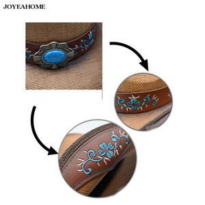 หมวกคาวบอยสีน้ำตาลตะวันตกอเมริกาความแข็งสูงกระดาษฟางป้องกันแสงแดดสำหรับกลางแจ้งหมวกคาวบอยปักลายชายหาดสำหรับปาร์ตี้ - Product Image 3