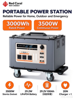 Stasiun Daya Portabel OEM 3500W 3000Wh Lithium Iron Phosphate Generator Tenaga Surya Gelombang Sinus Murni dengan Roda Tarik