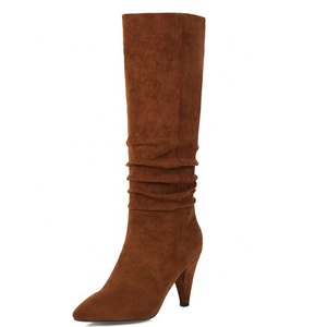 Women Spike Heels Knee High Boots Pointed Toe Solid Plicate Upper Boots Calf High Formal Working <b>Long</b> Boots for Lady - Product Image 4