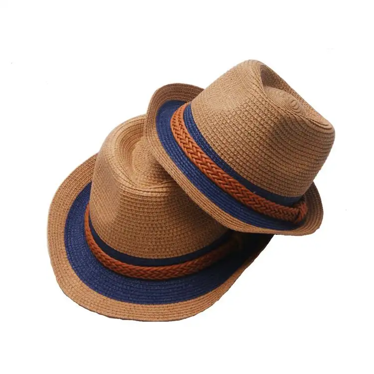 Unisex yaz katlanabilir Panama Fedora hasır şapka kısa kenarlı plaj güneş şapkası