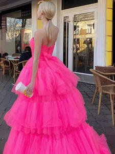 LY-PD0246晚礼服派对礼服舞会礼服彩色分层裙薄纱礼服露肩别致时尚 - Product Image 3