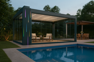 Kim Loại mái hiên tán Bảng điều khiển Trung Quốc Powered ngoài trời gắn nhôm không thấm nước năng lượng mặt trời pergola với hệ thống chiếu sáng LED - Product Image 2