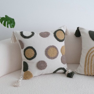 Federa per Cuscino in Cotone <span class=keywords><strong>e</strong></span> Lino Trapuntato 45*45cm per Arredamento Casa Vintage con Nappine - Product Image 2