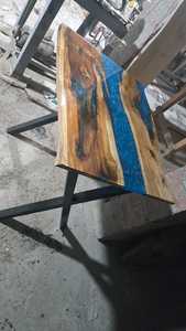 High-End Blue <b>Epoxy</b> <b>Resin</b> Dining <b>Table</b> – Solid Wood Luxury Furniture with Modern Metal Legs - Product Image 4