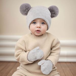 Ensemble de bonnets et gants mignons pour enfants, ensemble chaud d'hiver pour bébés garçons et filles - Product Image 3