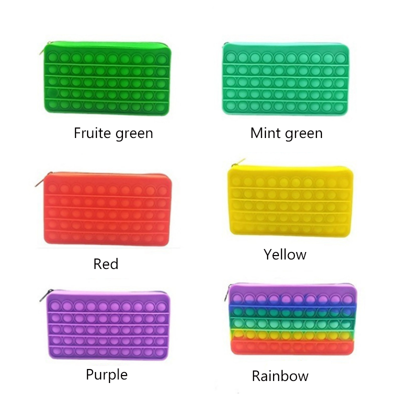 Пенал для хранения ручек, популярные Пузырьковые Пеналы, школьный детский Радужный силиконовый пенал для снятия стресса