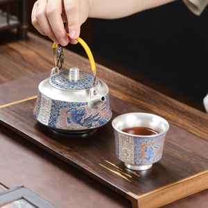 Silver Gilded <b>Tea</b> <b>Set</b> One Teapot Four Cups Durable Commercial Use Gift For Elders Or Business Present - Product Image 1