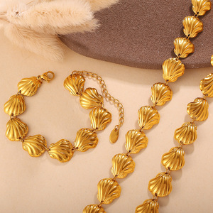 European American Retro Gold Seashell Necklace <b>Bracelet</b> <b>Set</b> Women's Party Fashion Jewelry Zinc Alloy Shell Pattern - Product Image 2