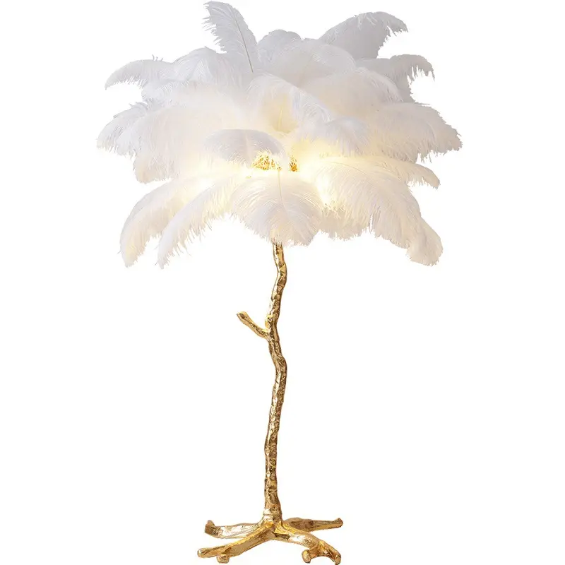 modern luxury nordic style led color resin copper standing ostrich feather E27 floor lamp bedroom wall decorative stand