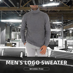 Pull-over à manches longues et à col haut personnalisé pour hommes, tricots à la mode de grande taille pour l'hiver, anti-rétrécissement, respirants 100% coton - Product Image 2