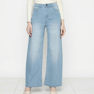 Comfortable Adult <b>Women's</b> Mid Waist Casual Spring <b>Jeans</b> Pant Breathable Lightweight 100% Cotton Eco-Friendly - Product Image 1