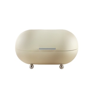 Petite boîte à pain ovale blanc crème, organiseur de rangement pour salon, utilisation sur bureau, avec pieds en métal - Product Image 5