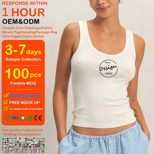 Venta al por mayor: Top sin mangas de punto acanalado liso para mujer, con cuello redondo, color blanco, con logotipo bordado personalizado, ¡Gran oferta! - Product Image 1