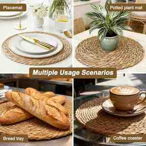 <b>Set</b> 10 Heat-Resistant Woven <b>Placemats</b> Rustic Paisley Style Non-Slip Washable Natural Water Hyacinth Material for Indoor Outdoor - Product Image 6