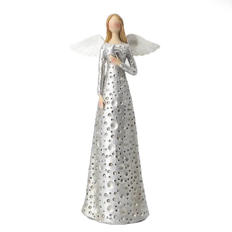 卸売フェイスレスポリレジン置物天使星付きヨーロッパ北欧クリスマス装飾品天使の装飾/