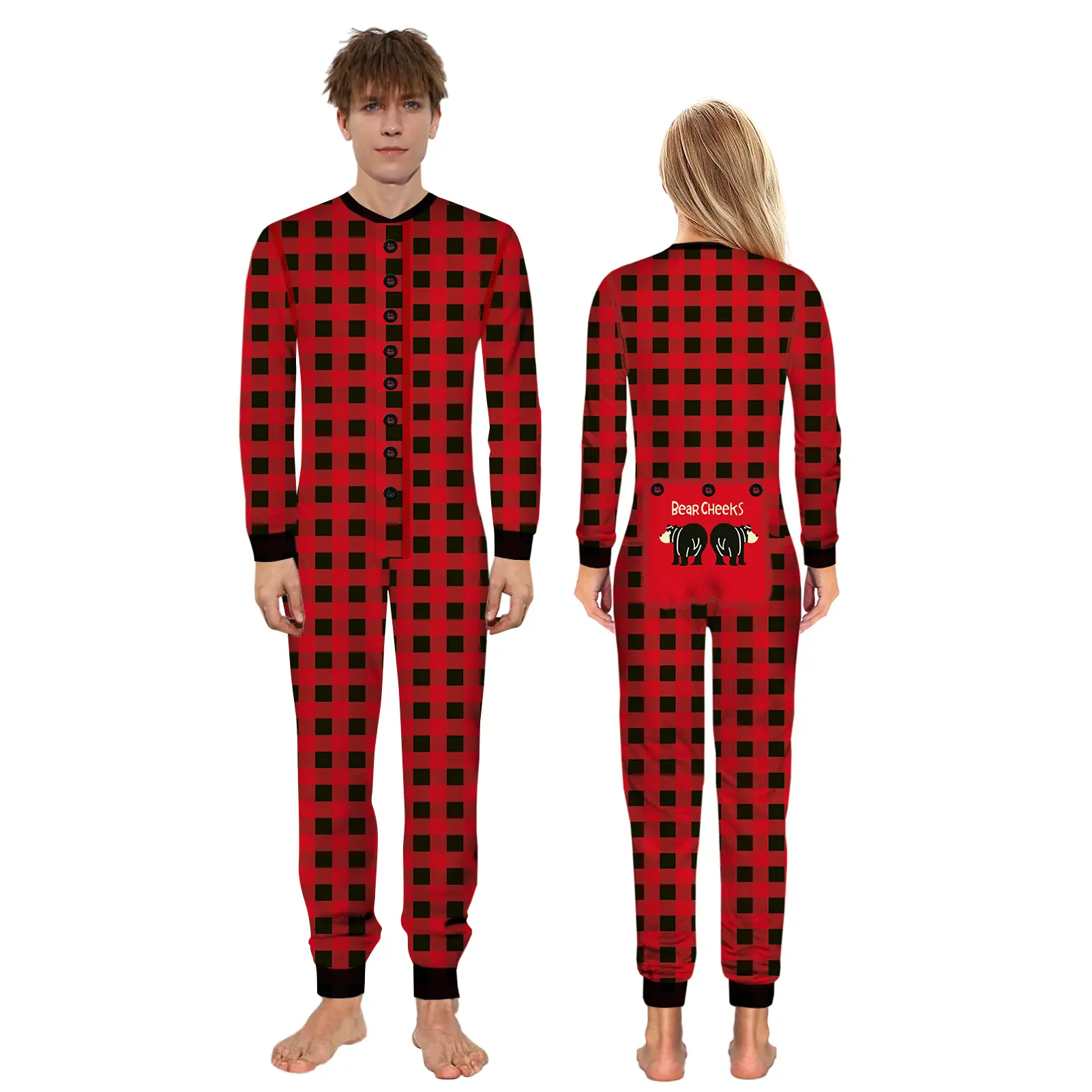 Nieuwkomers Pyjama Kerst Knop Flip Gedrukt Lange Mouwen Jumpsuit Vrouwen Nachtkleding Kerst Pyjama Onesie Voor Volwassenen