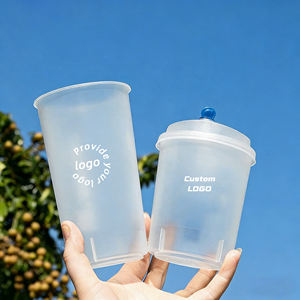 Prix d'usine, logo personnalisé, gobelets en plastique jetables à paroi simple de 16/24 oz, couvercles transparents givrés en PP 90 mm, pour café, boissons gazeuses, soda - Product Image 1