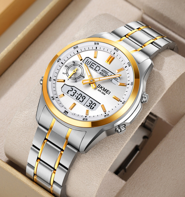Luxury Montres SKMEI 2284 Classic Reloj World Time Stainless Steel Band Digital Watch for Mens