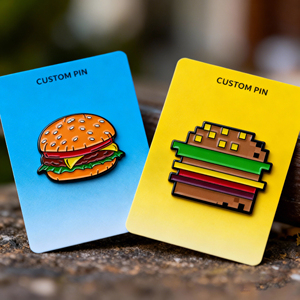 Broches fantaisie en métal émaillé souple nickelé noir, motifs café et <span class=keywords><strong>hamburger</strong></span>, imprimées en typographie noire, pour usage quotidien - Product Image 1