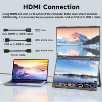 Moniteur portable double écran LED IPS 15,6 pouces pour le jeu avec ports pour et Type-C, Full HD 1920x1080, fréquence de rafraîchissement 60 Hz