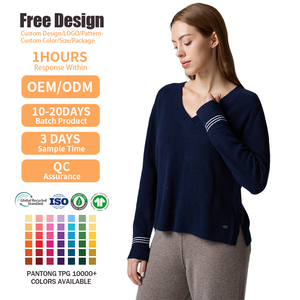 High Quality Oversized Cashmere Women's Casual V Neck Knitwear Merino Wool Long Sleeves <b>Pullover</b> Sweater for Ladies - Product Image 2