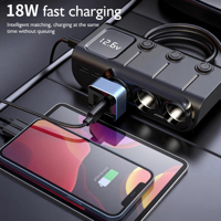 GC01 Dual Function 3-Socket Cigarette Lighter Splitter 5-Port Type C Pengisian Cepat 12-24V Lampu Indikator LED Pengisi Daya Mobil