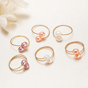 Wholesale 14K Gold Pearl Rings Simple College Style Single & Double Circle <b>Best</b> <b>Friend</b> <b>Birthday</b> <b>Gift</b> Options - Product Image 2